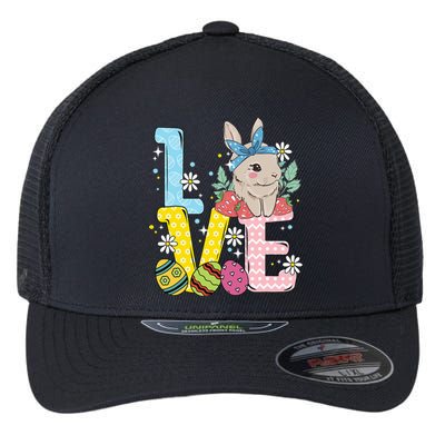 Bunny Colorful Easter Eggs Love Easter rabbit Flexfit Unipanel Trucker Cap