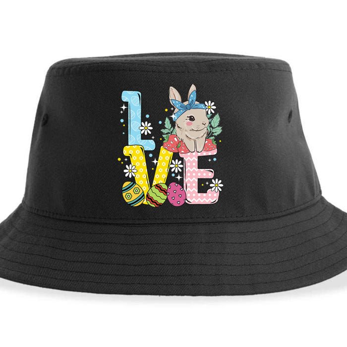 Bunny Colorful Easter Eggs Love Easter rabbit Sustainable Bucket Hat