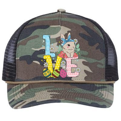 Bunny Colorful Easter Eggs Love Easter rabbit Retro Rope Trucker Hat Cap