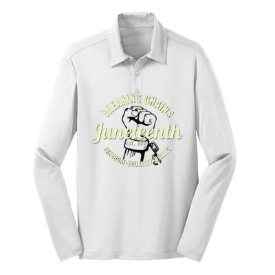 Breaking Chains Established 1865 Juneteenth Black History  Silk Touch Performance Long Sleeve Polo