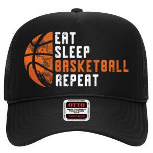 Basketball Coach Eat Sleep Basketball Repeat Basketball High Crown Mesh Back Trucker Hat