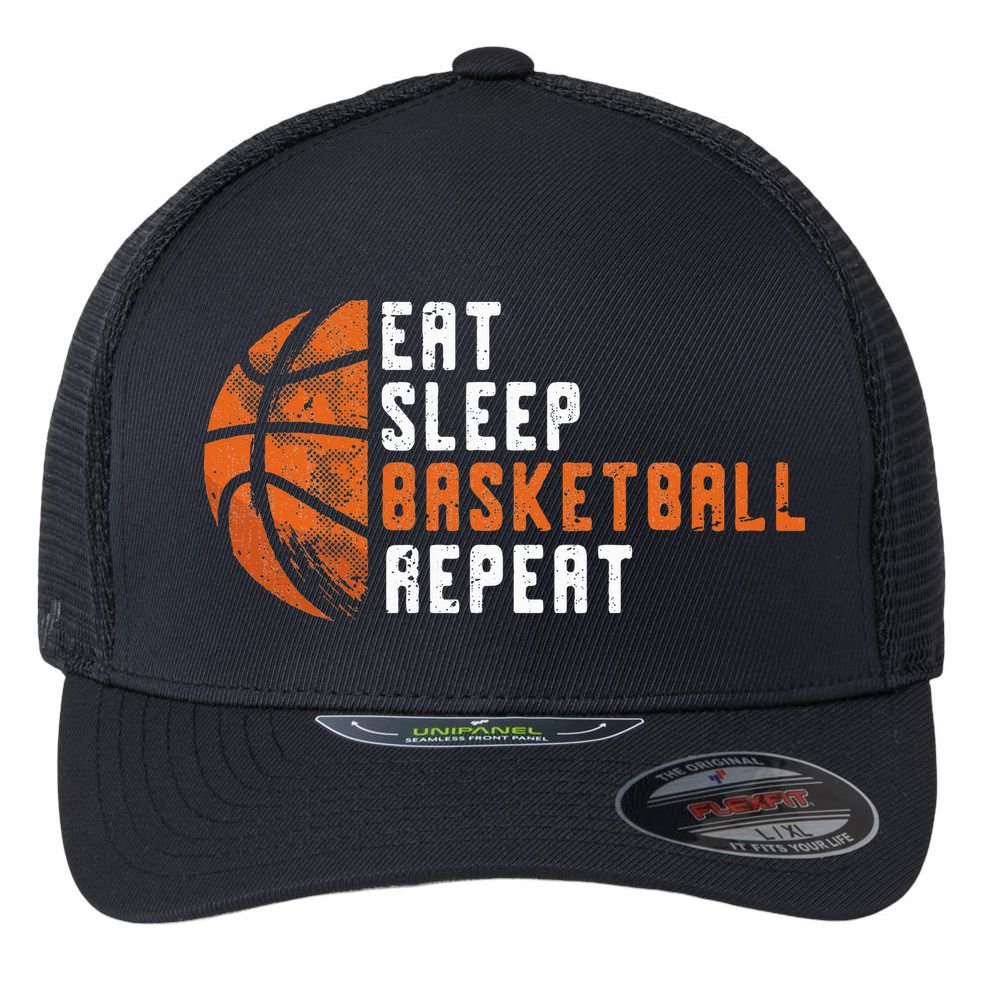 Basketball Coach Eat Sleep Basketball Repeat Flexfit Unipanel Trucker Cap