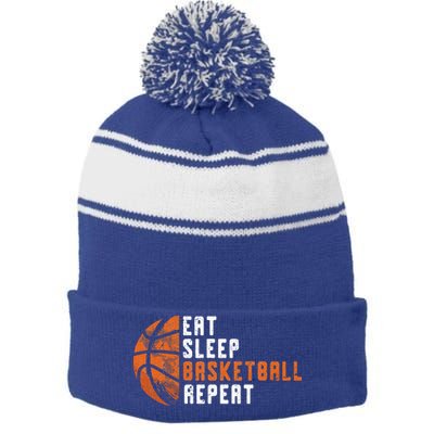 Basketball Coach Eat Sleep Basketball Repeat Stripe Pom Pom Beanie