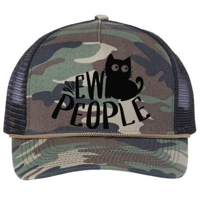 Black Cat Ew People Funny Meowy Cat Lovers Retro Rope Trucker Hat Cap