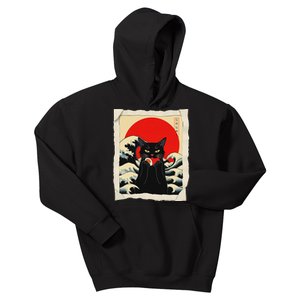 Black Cat Eating Sushi Anime Funny Cat Kids Hoodie