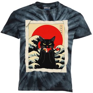 Black Cat Eating Sushi Anime Funny Cat Kids Tie-Dye T-Shirt