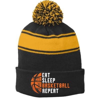 Basketball Coach Eat Sleep Basketball Repeat Basketball Stripe Pom Pom Beanie