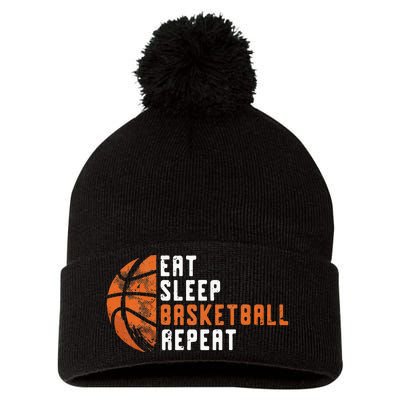 Basketball Coach Eat Sleep Basketball Repeat Basketball Pom Pom 12in Knit Beanie