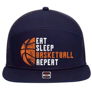 Basketball Coach Eat Sleep Basketball Repeat Basketball 7 Panel Mesh Trucker Snapback Hat