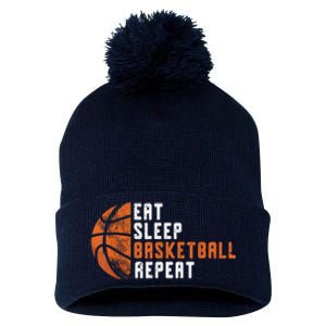 Basketball Coach Eat Sleep Basketball Repeat Basketball Pom Pom 12in Knit Beanie