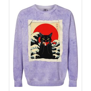 Black Cat Eating Sushi Anime Cat Colorblast Crewneck Sweatshirt