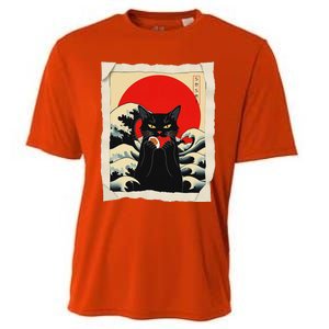 Black Cat Eating Sushi Anime Cat Cooling Performance Crew T-Shirt