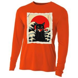 Black Cat Eating Sushi Anime Cat Cooling Performance Long Sleeve Crew