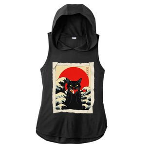 Black Cat Eating Sushi Anime Cat Ladies PosiCharge Tri-Blend Wicking Draft Hoodie Tank