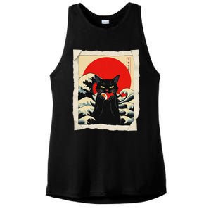 Black Cat Eating Sushi Anime Cat Ladies PosiCharge Tri-Blend Wicking Tank