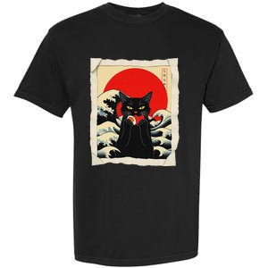 Black Cat Eating Sushi Anime Cat Garment-Dyed Heavyweight T-Shirt