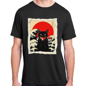 Black Cat Eating Sushi Anime Cat Adult ChromaSoft Performance T-Shirt