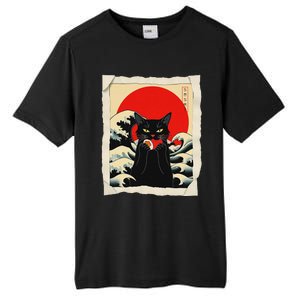 Black Cat Eating Sushi Anime Cat Tall Fusion ChromaSoft Performance T-Shirt