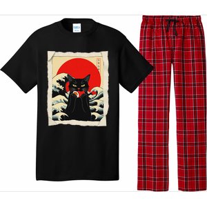 Black Cat Eating Sushi Anime Cat Pajama Set