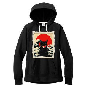 Black Cat Eating Sushi Anime Cat Women's Fleece Hoodie