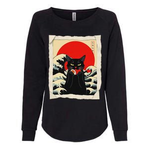 Black Cat Eating Sushi Anime Cat Womens California Wash Sweatshirt