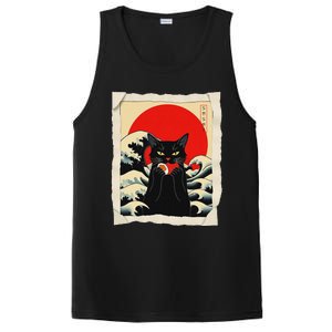 Black Cat Eating Sushi Anime Cat PosiCharge Competitor Tank