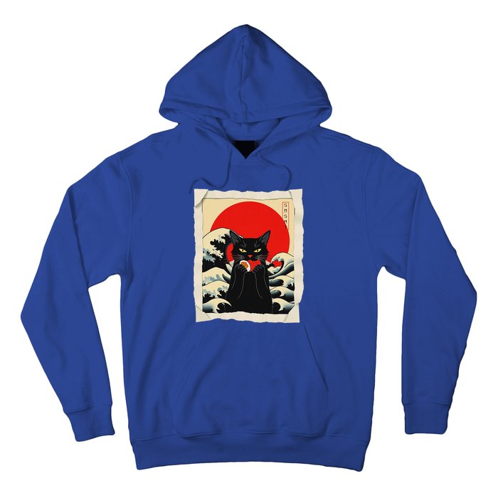 Black Cat Eating Sushi Anime Cat Hoodie