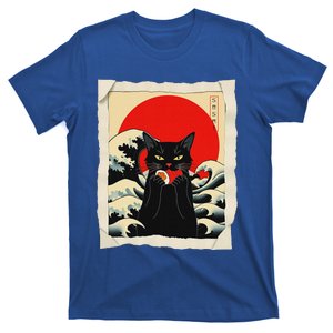 Black Cat Eating Sushi Anime Cat T-Shirt