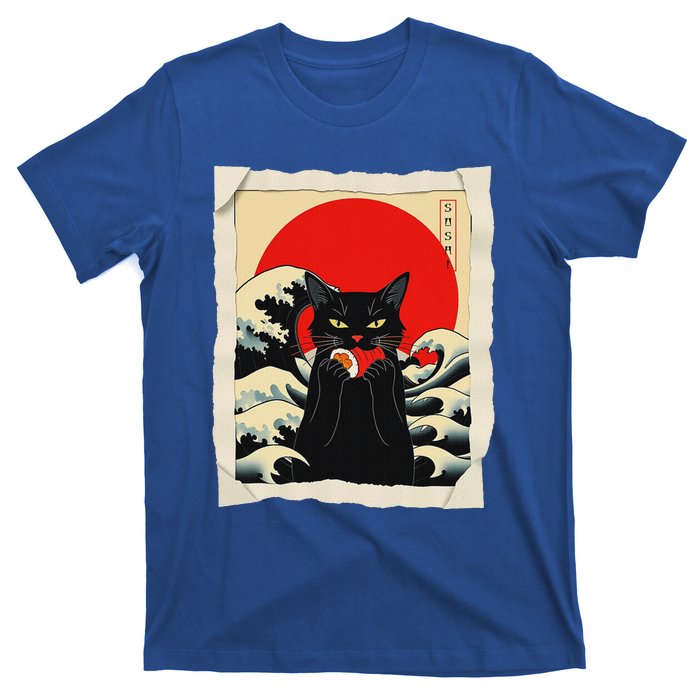 Black Cat Eating Sushi Anime Cat T-Shirt