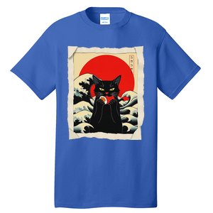 Black Cat Eating Sushi Anime Cat Tall T-Shirt