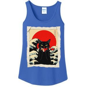 Black Cat Eating Sushi Anime Cat Ladies Essential Tank