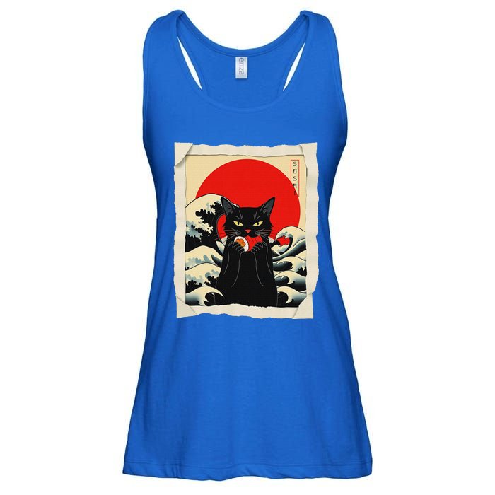 Black Cat Eating Sushi Anime Cat Ladies Essential Flowy Tank