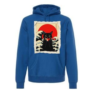 Black Cat Eating Sushi Anime Cat Premium Hoodie