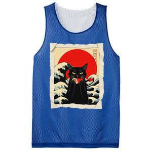 Black Cat Eating Sushi Anime Cat Mesh Reversible Basketball Jersey Tank