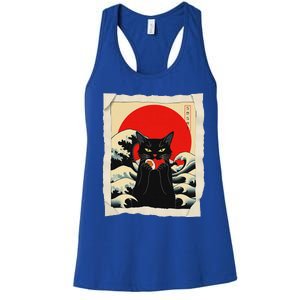 Black Cat Eating Sushi Anime Cat Women's Racerback Tank