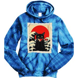 Black Cat Eating Sushi Anime Cat Tie Dye Hoodie