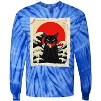 Black Cat Eating Sushi Anime Cat Tie-Dye Long Sleeve Shirt