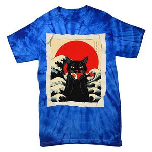 Black Cat Eating Sushi Anime Cat Tie-Dye T-Shirt