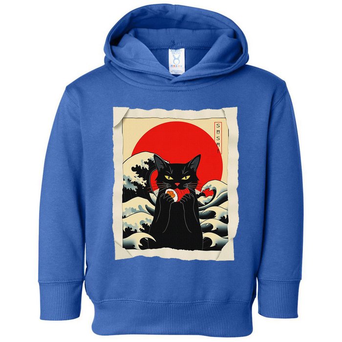 Black Cat Eating Sushi Anime Cat Toddler Hoodie