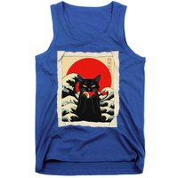 Black Cat Eating Sushi Anime Cat Tank Top