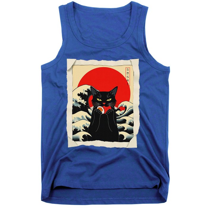 Black Cat Eating Sushi Anime Cat Tank Top