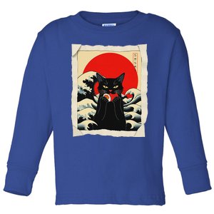 Black Cat Eating Sushi Anime Cat Toddler Long Sleeve Shirt