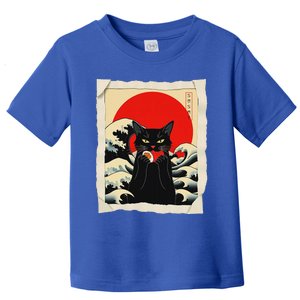 Black Cat Eating Sushi Anime Cat Toddler T-Shirt