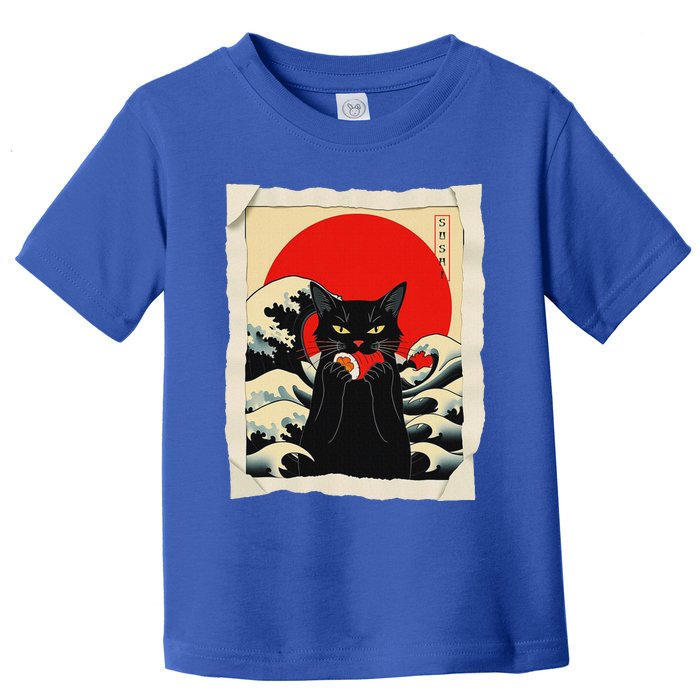 Black Cat Eating Sushi Anime Cat Toddler T-Shirt