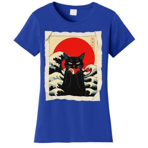 Black Cat Eating Sushi Anime Cat Women's T-Shirt