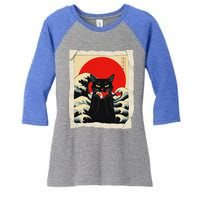 Black Cat Eating Sushi Anime Cat Women's Tri-Blend 3/4-Sleeve Raglan Shirt