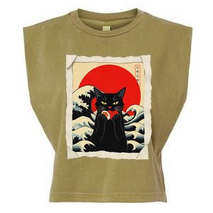 Black Cat Eating Sushi Anime Cat Garment-Dyed Women's Muscle Tee