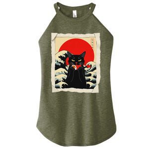 Black Cat Eating Sushi Anime Cat Women's Perfect Tri Rocker Tank