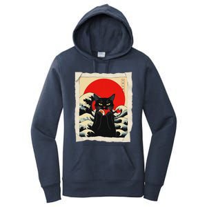 Black Cat Eating Sushi Anime Cat Women's Pullover Hoodie