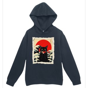 Black Cat Eating Sushi Anime Cat Urban Pullover Hoodie